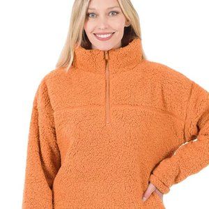 Soft Sherpa Half Zip Pullover With Side Pockets